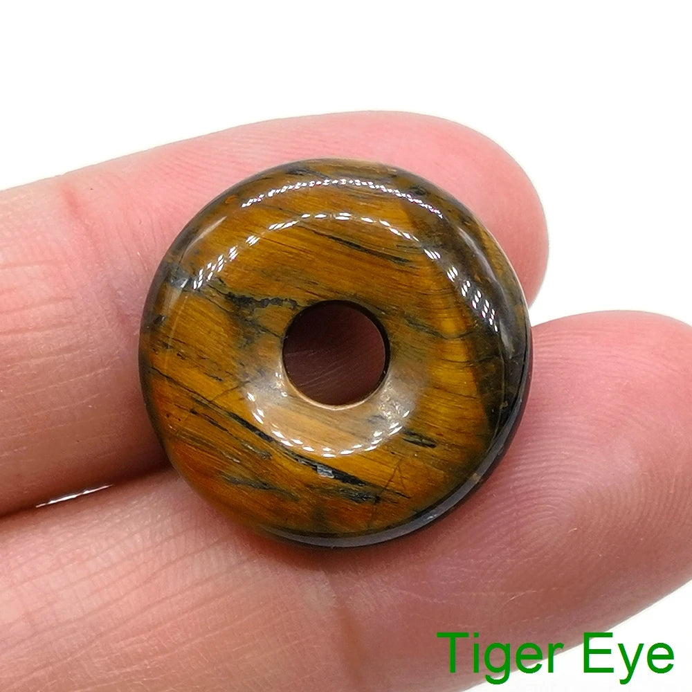 20mm Natural Round Big Hole Hollow Stone Crystal Quartz Aventurine Agate Jade Donut Charm Carved for Pendants Diy Making Gift