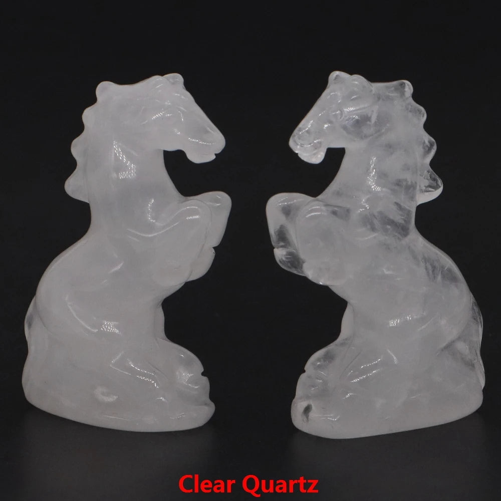 49mm Horse Statue Natural Reiki Healing Stones Amethyst Rose Quartz Carved Crystal Feng Shui Figurine Halloween Home Decor Gifts
