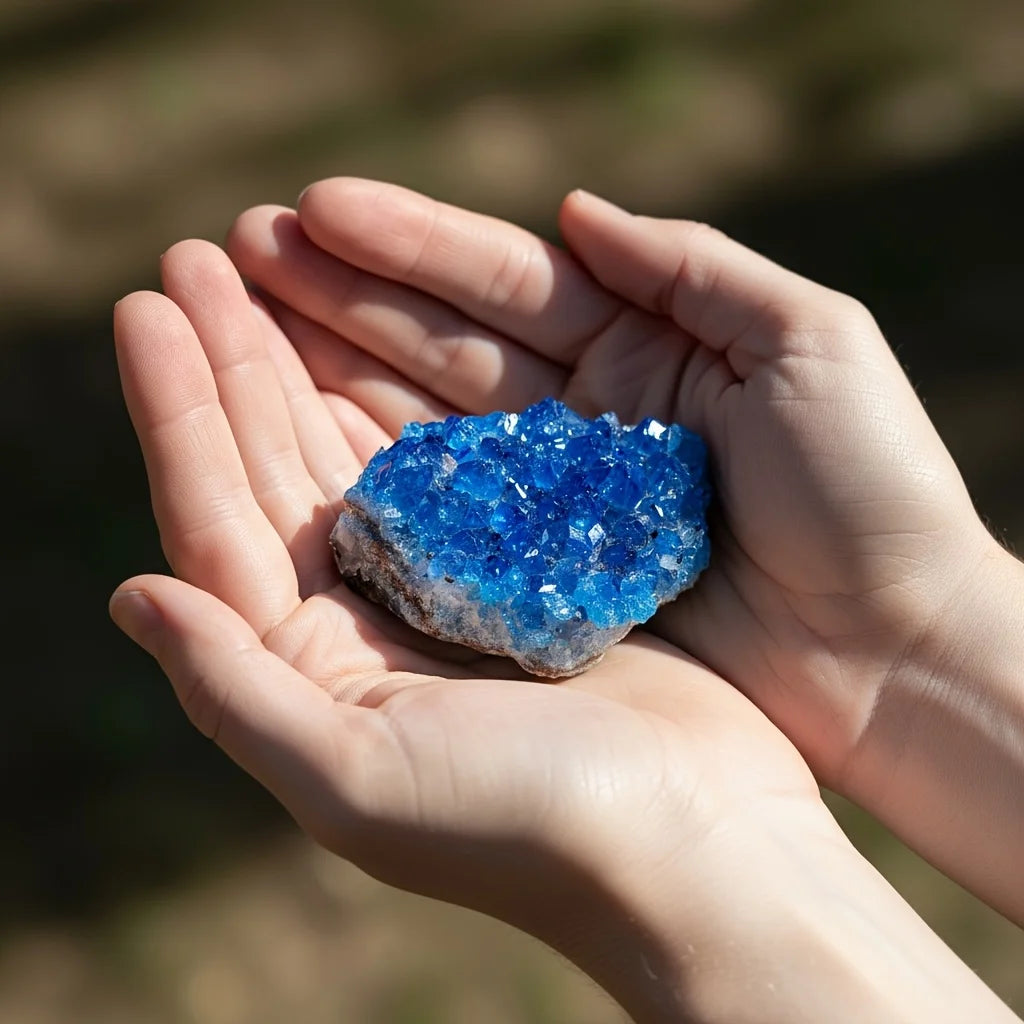A stunning blue quartz cluster | A sparkling decorative piece, perfect for home and office, a unique geological gift idea.
