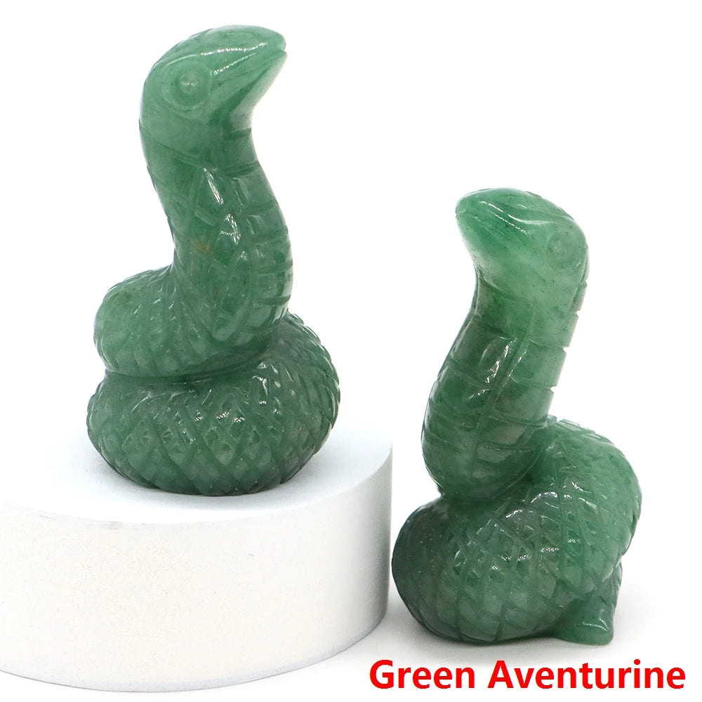 2" Snake Statue Natural Stone Healing Amethyst Rose Quartz Carved Healing Animal Figurine Reiki Crystal Crafts Home Decoration