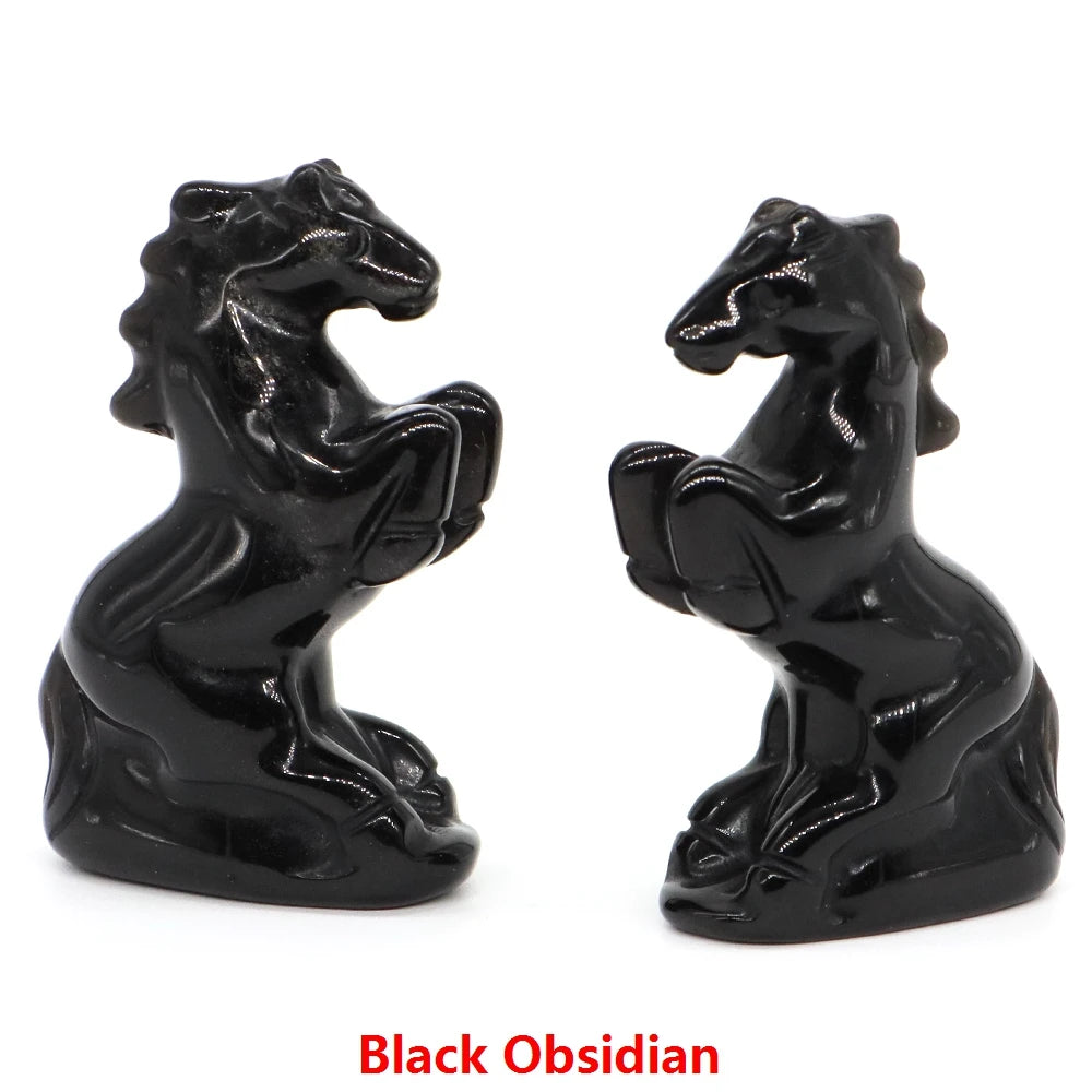 49mm Horse Statue Natural Reiki Healing Stones Amethyst Rose Quartz Carved Crystal Feng Shui Figurine Halloween Home Decor Gifts