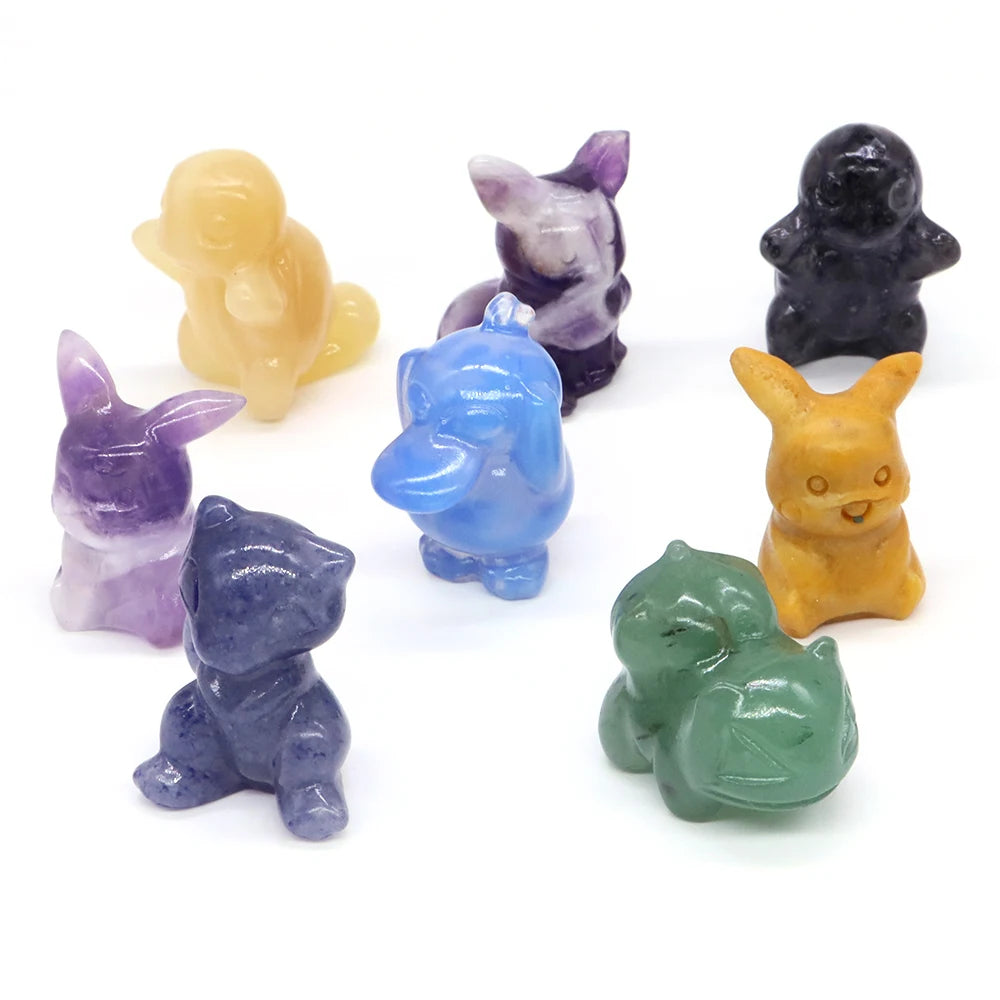 1.2" Natural Crystal Stone Squirrel Frog Seed Turtle Statue Cartoon Gemstone Carved Healing Home Room Decor Kids Holiday Gift
