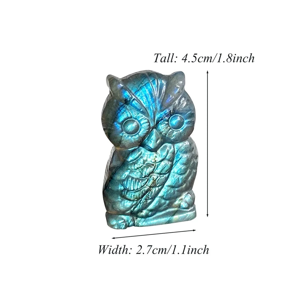Natural Labradorite Stone Owl Carving with Strong Blue Radiance - Bohemian Style, Handcrafted, Unique Animal Design for Jewelry
