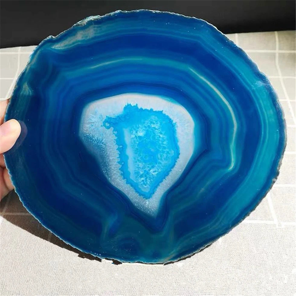 12-20CM Bule Crystal AGATE SLAB Geode Slice Mineral Coaster Healing Reiki Decoration