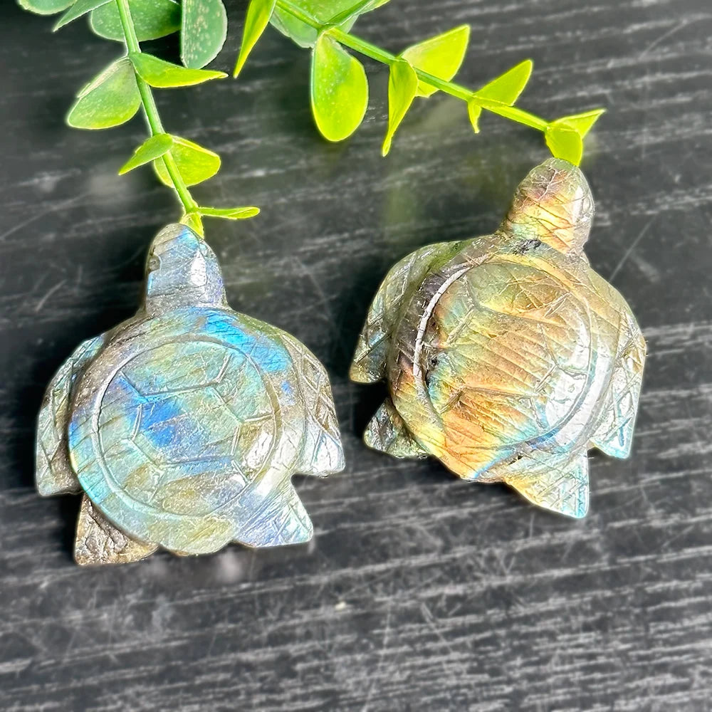 1PC Labradorite Turtle Natural Carving Flash Crystal Home Decoration Crystal Heal Reiki Energy Meditation Pocket Stones