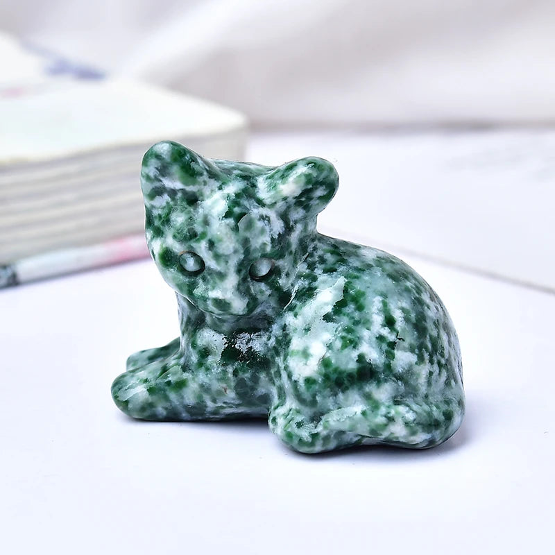 1pc Natural Crystal Tummy Time Cat Carving Craft, Mini Ornament, Home Decoration