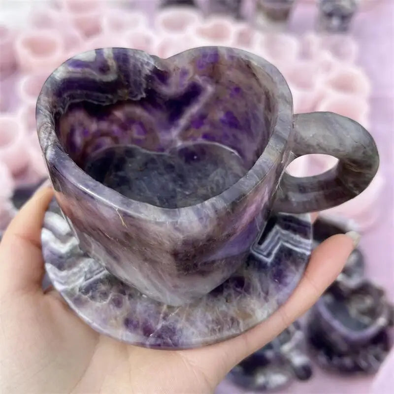 Natural Dream Amethyst Teacup Carving Ornament Healing Fengshui Stone Reiki Gemstone For Home Decor Gifts 1PCS