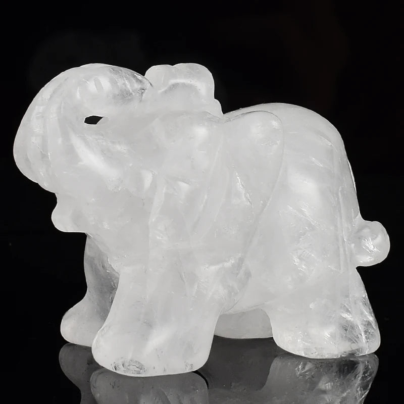 Hand carved 1.5 inch rock quartz elephant Figurine Natural stone Healing Animal Crystal Craft Fengshui Home Decor