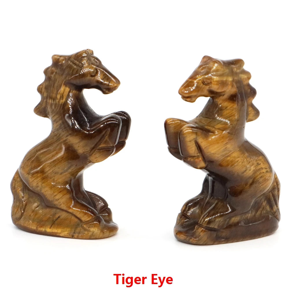 49mm Horse Statue Natural Reiki Healing Stones Amethyst Rose Quartz Carved Crystal Feng Shui Figurine Halloween Home Decor Gifts