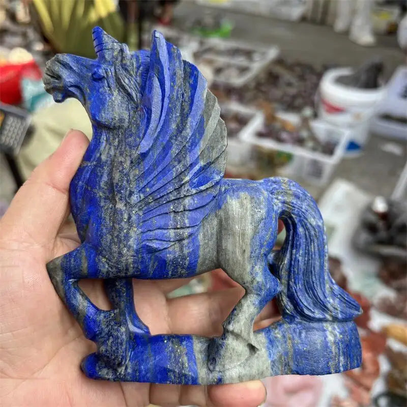 Natural Lapis Lazuli Unicorn Carving Statue Reiki Figurine Gemstone Animals Chakra Healing Product Gift 1pcs