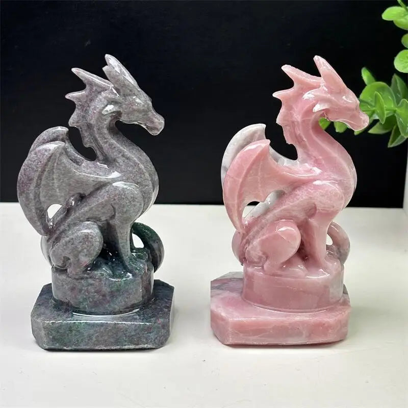 12CM Natural Sapphire And Pink Opal Dragon Carving Crystal Love Healing Fengshui Gemstones HomeDecoration Holiday Gift 1PCS