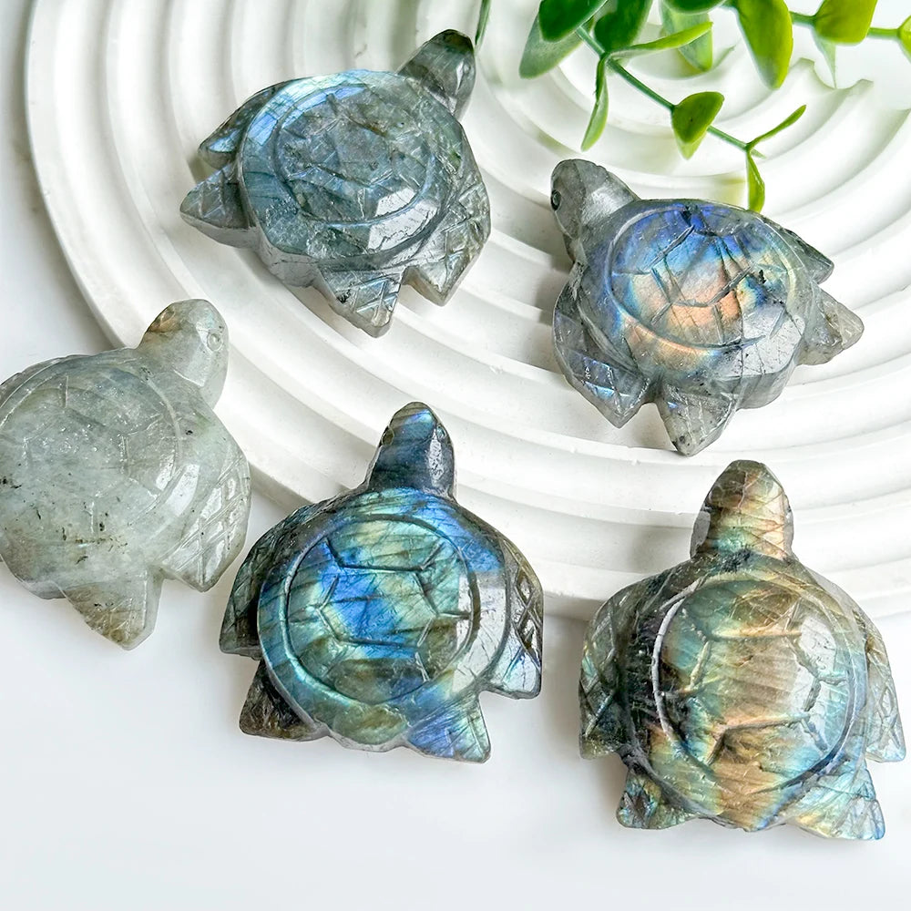 1PC Labradorite Turtle Natural Carving Flash Crystal Home Decoration Crystal Heal Reiki Energy Meditation Pocket Stones