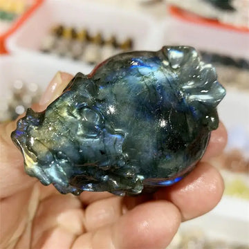 Natural Labradorite Pixiu Carving Memnon Megalith Powerful Statue For Home Room Decoration Gift 1PCS