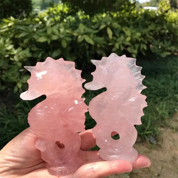 11cm Natural Rose Quartz Seahorse Carving Healing Fengshui Animal Powerful Statue For Home Decoration Halloween Gift 1pcs