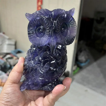 Natural purple fluorite quartz owl animal Healing Crystal Healing Crystal Stone for Home Decoration Gift Feng Shui Home Decor