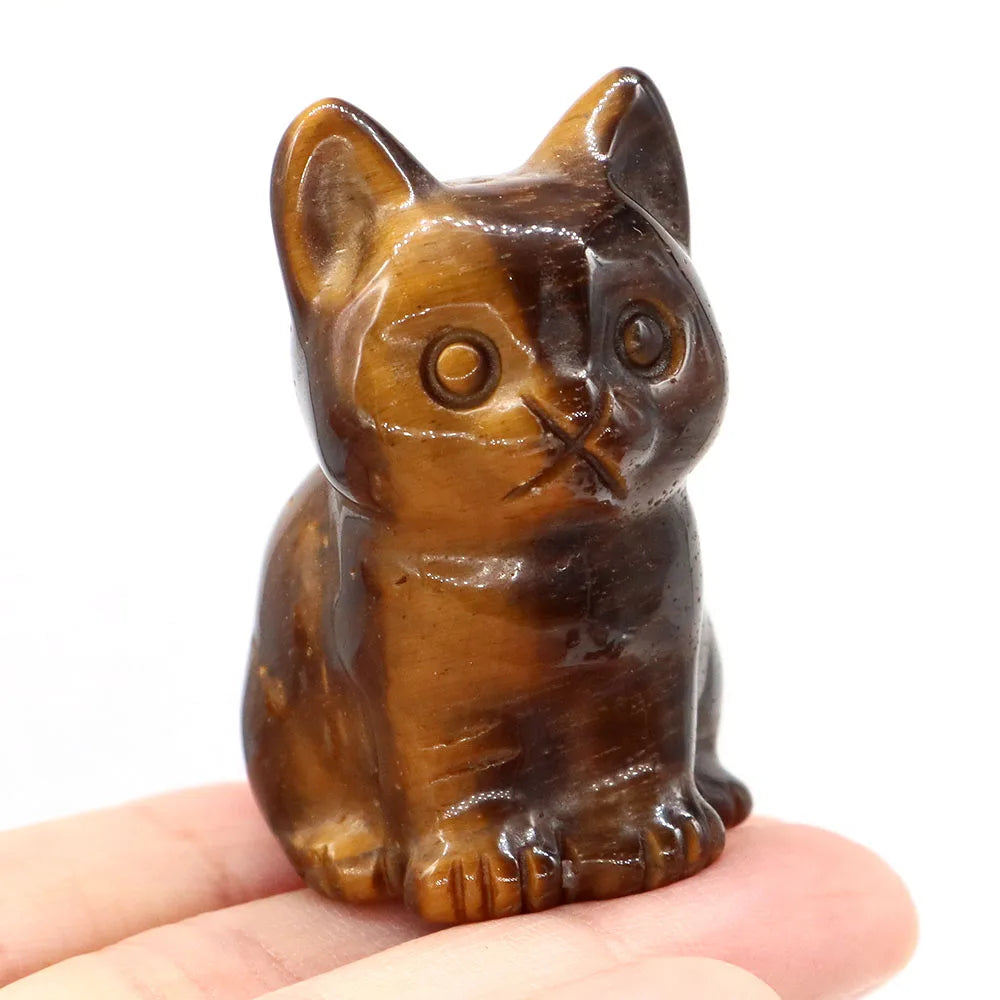1.8" Natural Stone Cat Statue Hand Carved Animal Figurine Healing Crystal Amethyst Crafts Chakra Meditation Home Decoration Gift