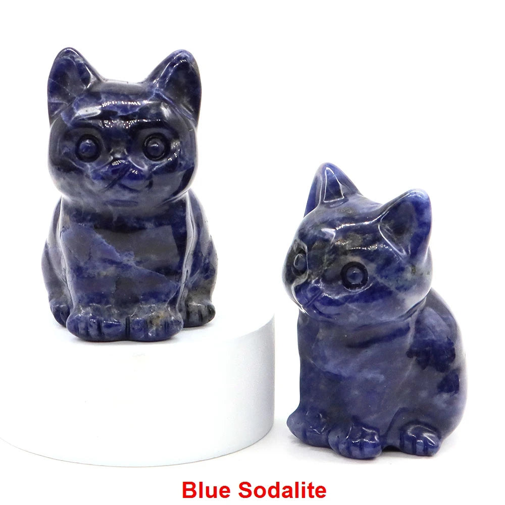 1.8" Natural Stone Cat Statue Hand Carved Animal Figurine Healing Crystal Amethyst Crafts Chakra Meditation Home Decoration Gift
