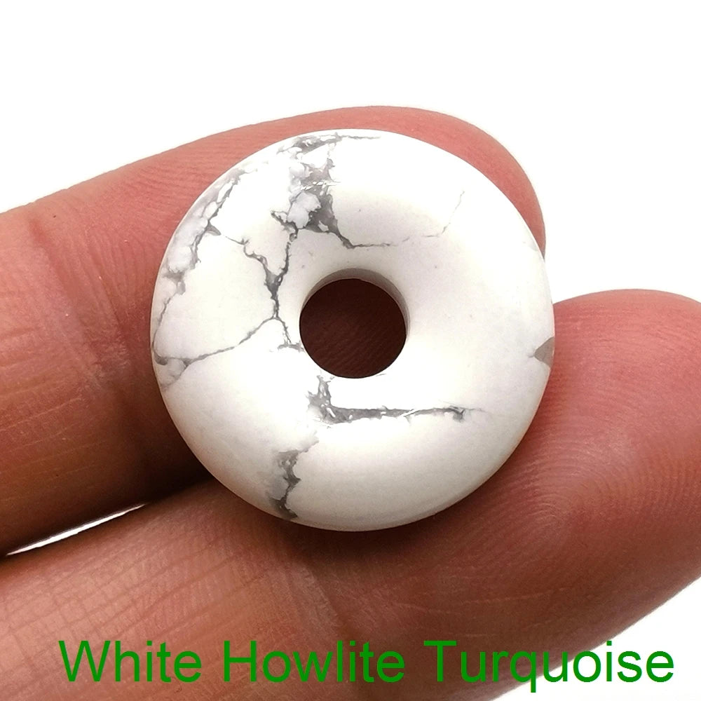 20mm Natural Round Big Hole Hollow Stone Crystal Quartz Aventurine Agate Jade Donut Charm Carved for Pendants Diy Making Gift