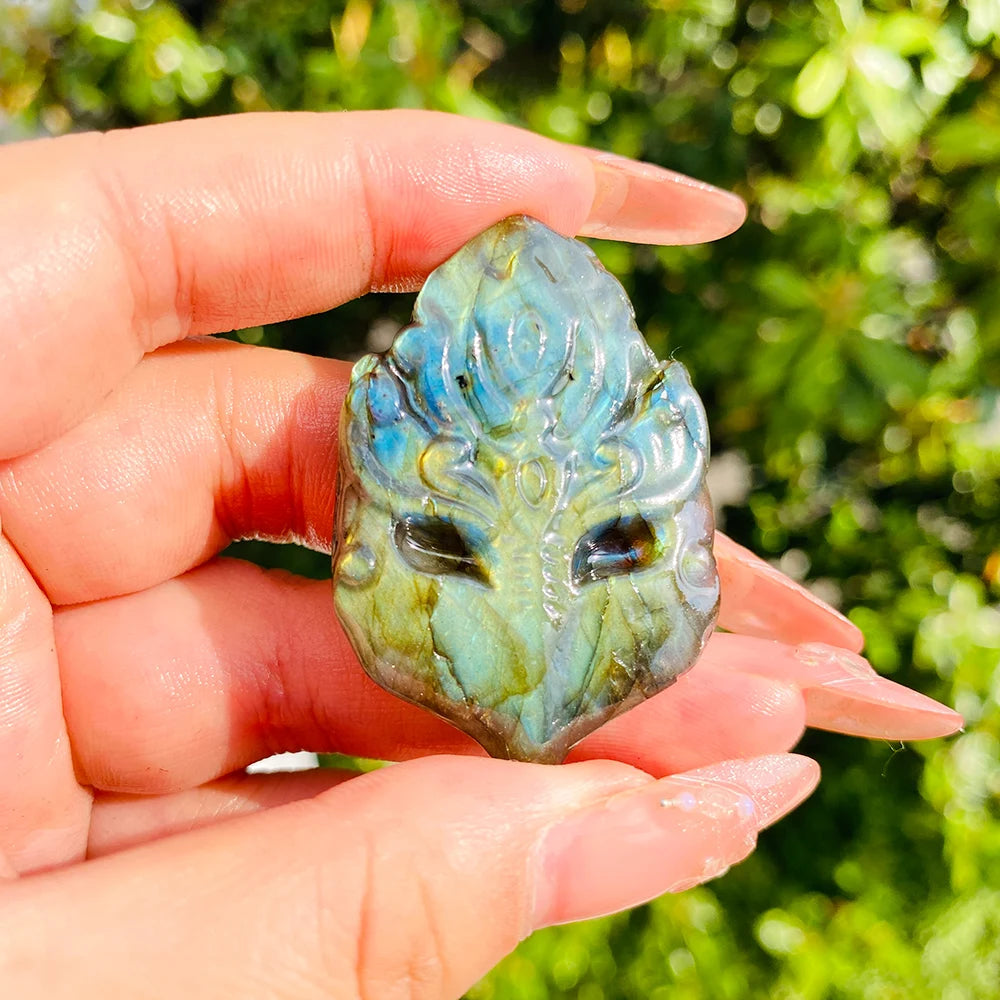 1pc 6 Type Bohemian Style Flashy Labradorite Fox Carving - Sparkling Pocket Stone, Perfect Gift for Friends, Smart Animals' Scul