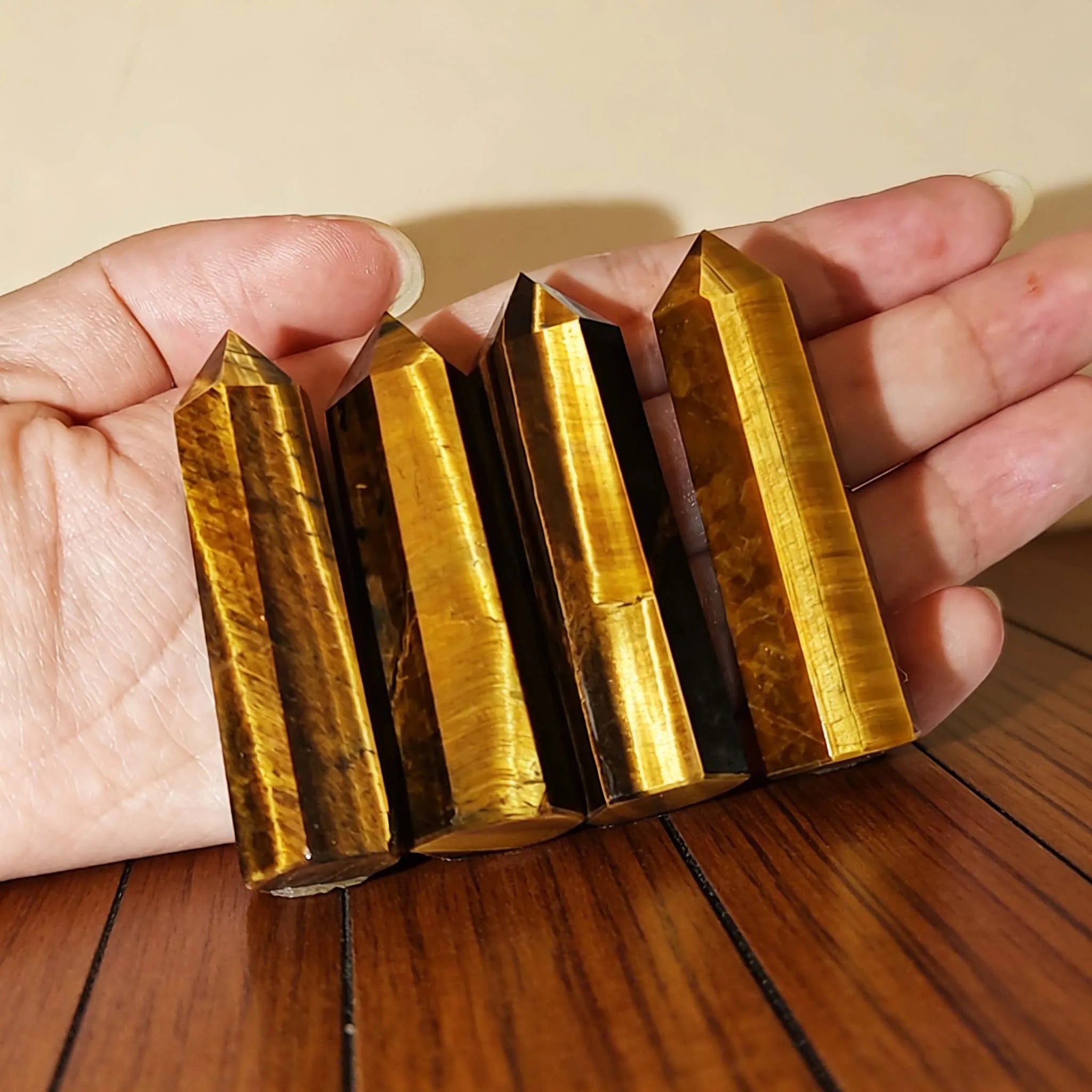 Cat's Eye Effect Natural Tiger's Eye Column - Silky Golden Luster Powerful Desktop Exquisite Ornament