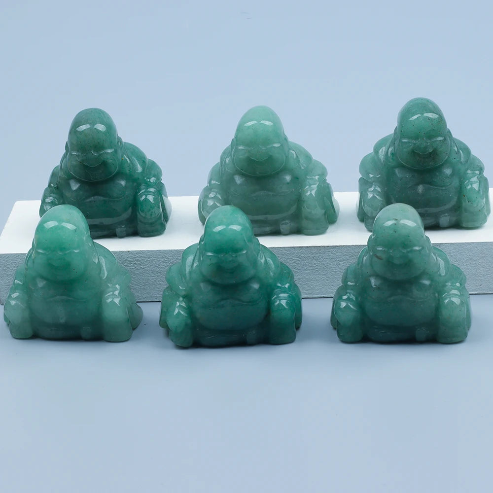 1.5" Hand Carved Jade Maitreya Buddha Figurine Natural Aventurin Crystal Reiki Healing Quartz Chakra Lucky Smile Buddha Figurine