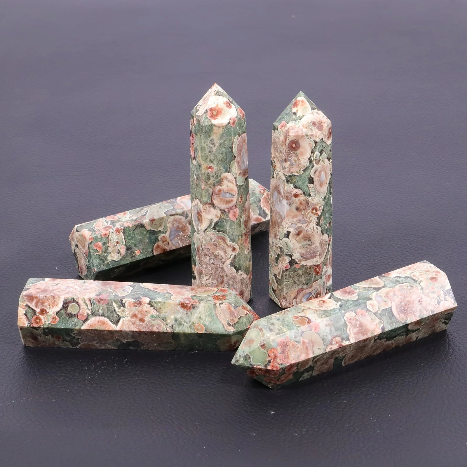Natural Crystal Pillar Green Cherry Blossom Agate Pillar Crystal Single Pointed Hexagonal Ornament Suitable For Mother's Day