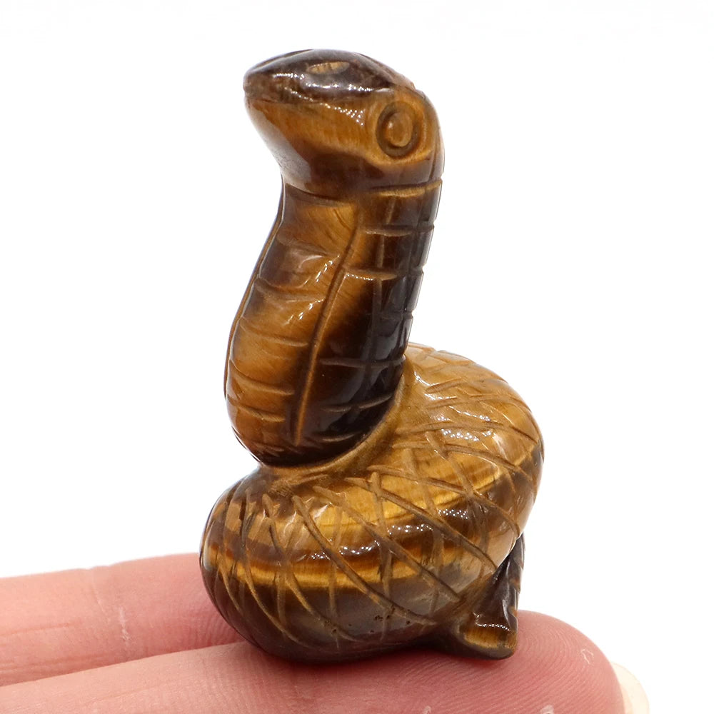2" Snake Statue Natural Stone Healing Amethyst Rose Quartz Carved Healing Animal Figurine Reiki Crystal Crafts Home Decoration