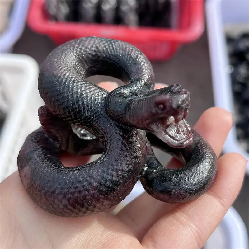 Natural Garnet Snake Carving Animal Crafts Healing Crystal Stone Feng Shui Home Decoration Gift 1PCS