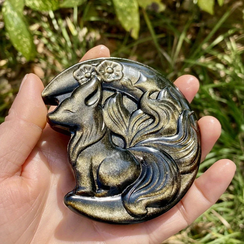 A nine-tailed fox carving - a small natural stone sculpture, Valentine's Day gift for her, moon fox crystal gift.