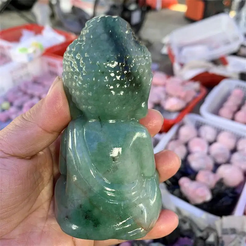 12CM Natural Green Aventurine Buddha Carving Crystal Healing Fengshui Fashion For Home Decoration Lucky Gift 1pcs