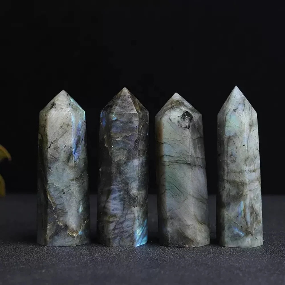 Natural Labradorite Tower Point Obelisk Polished Healing Crystal Magic Wand Ornament Room Living Room Office Decor Festival Gift