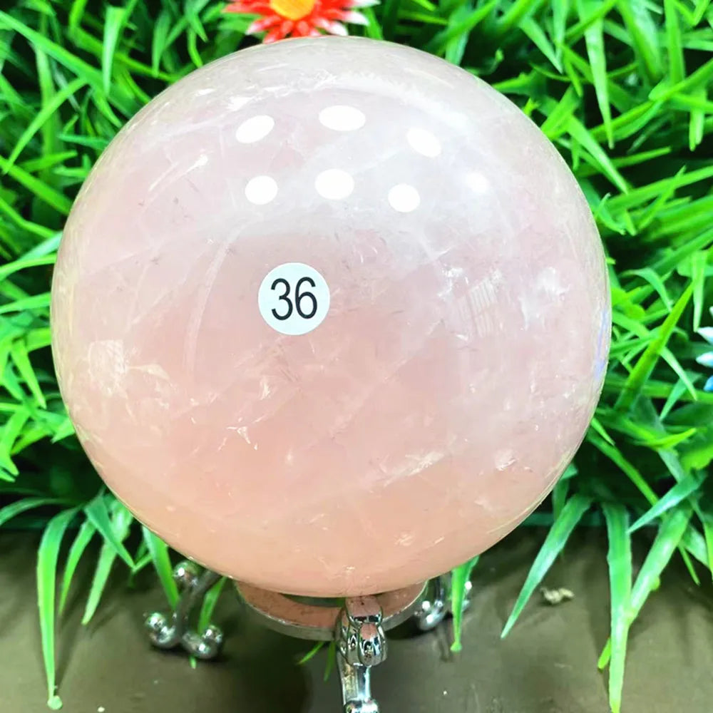 Natural pink quartz crystal ball home decor chakra ornament healing