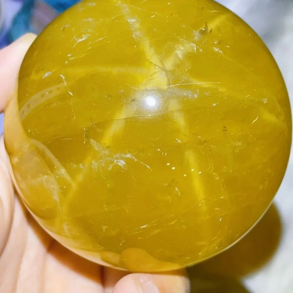 9.5-10cm Citrine Sphere Fashion Meditation Home Decoration Smooth Semi Precious Stones  Decoration Mineral Specimen
