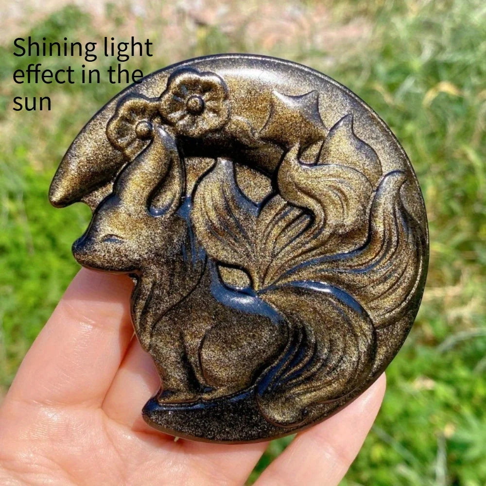 A nine-tailed fox carving - a small natural stone sculpture, Valentine's Day gift for her, moon fox crystal gift.