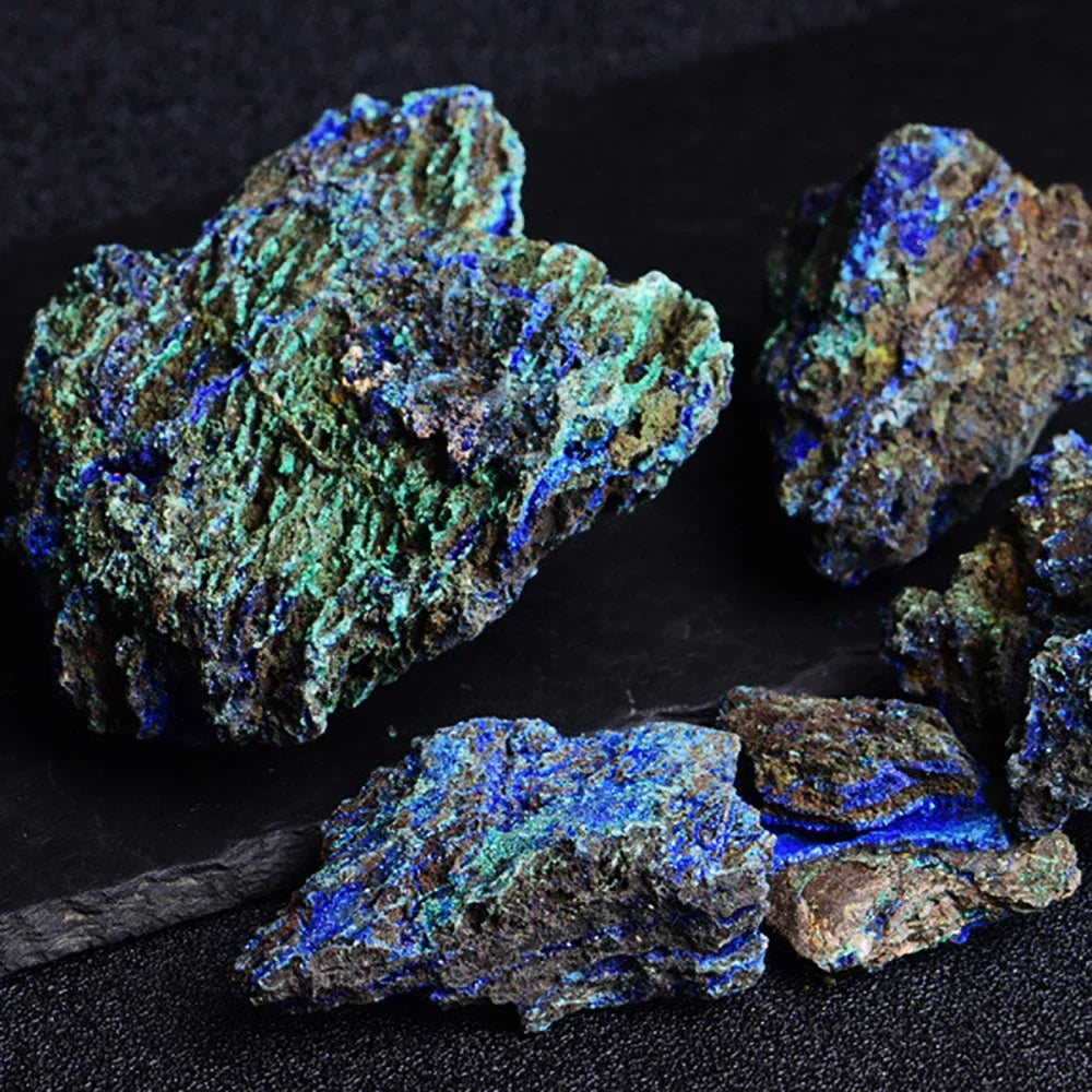Natural Azurite Malachite Symbiotic Stone Geode Crystal Mineral Specimen Reiki Healing Stone Decoration Crafts Collectible