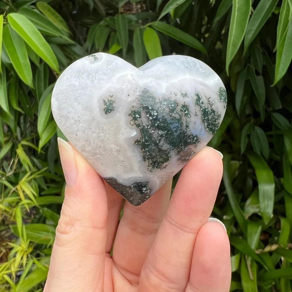 1pc Natural Moss Agate Heart, Moss Agate Heart Carving, Natural Moss Agate, Moss Agate Heart Palmstone, Perfect Holiday Gift