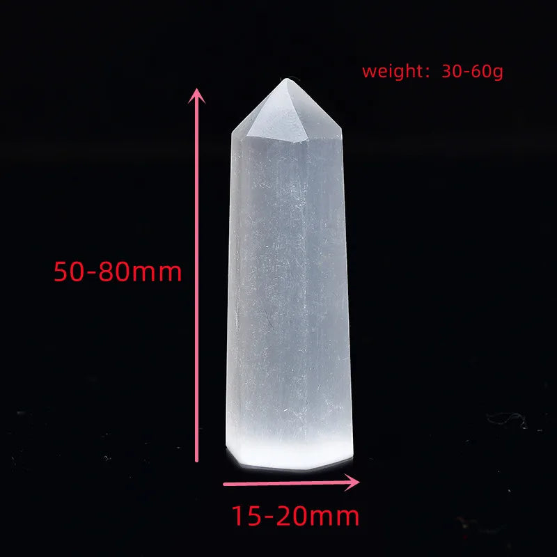 Natural Crystal Selenite Quartz Crystal Point Healing Stone Hexagonal Prisms 50-80mm Obelisk Wand Stone Chakra Home Decor 1PC