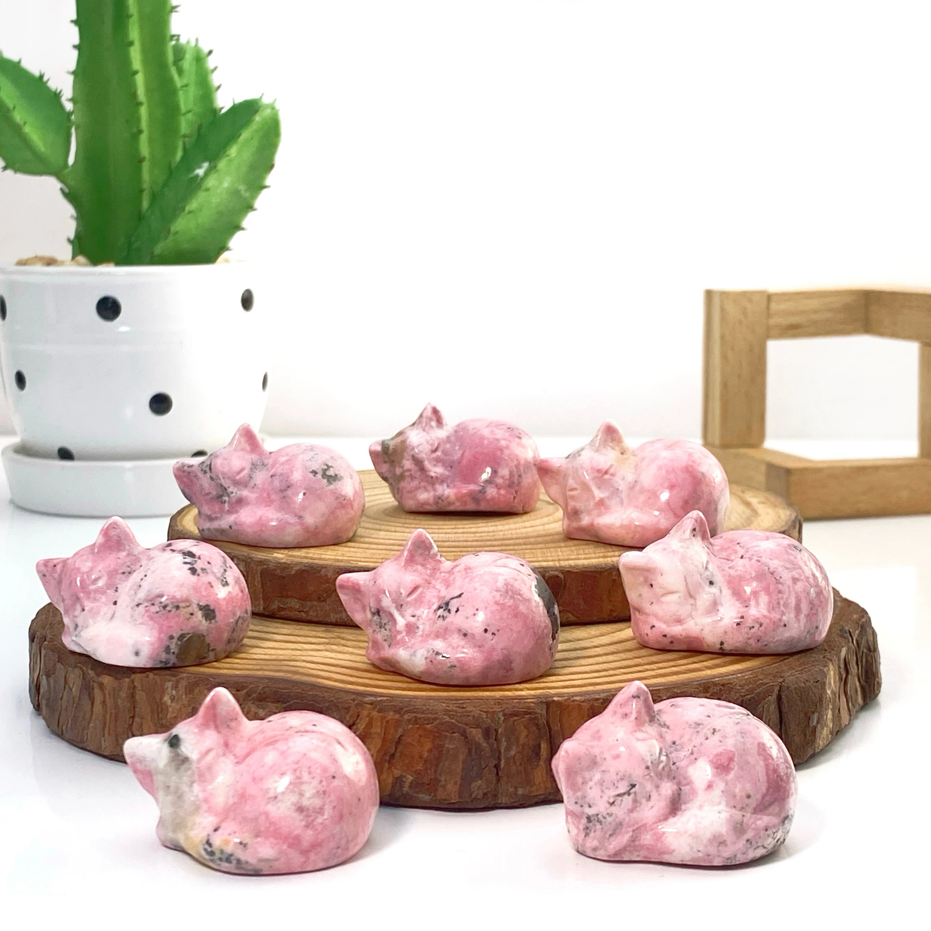 1PC Pink Rhodonite Sleeping Cat Carving, Stone Collections,Excellent Gifts,Family And Friends Gift, DIY Decoration, Room Decor