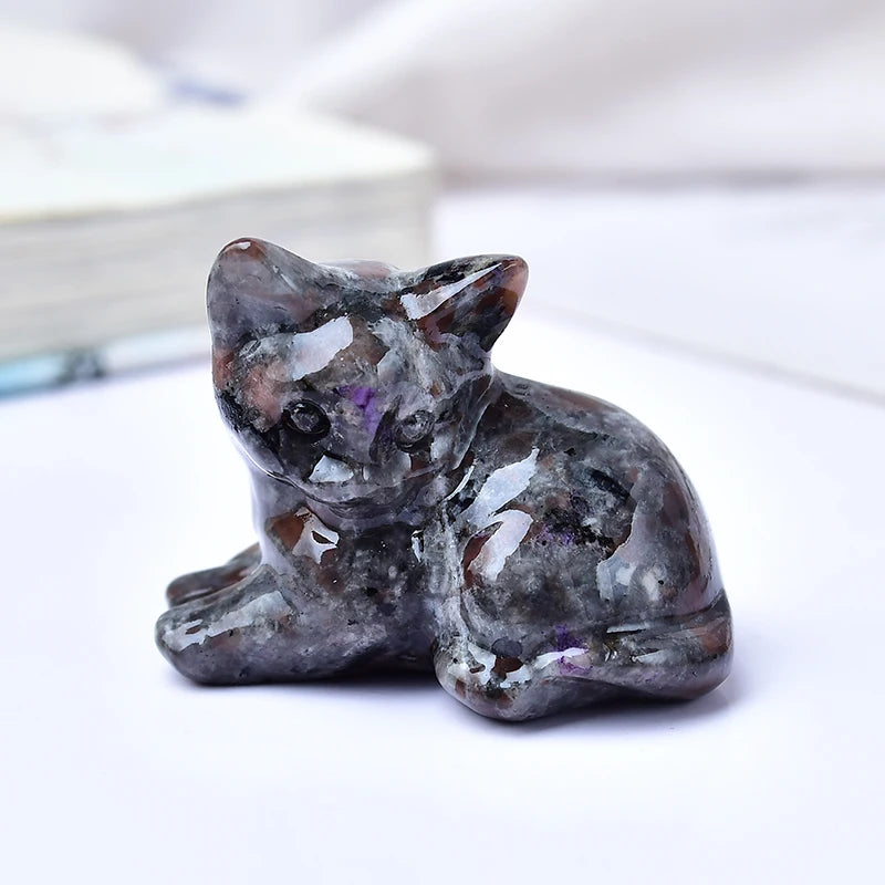 1pc Natural Crystal Tummy Time Cat Carving Craft, Mini Ornament, Home Decoration