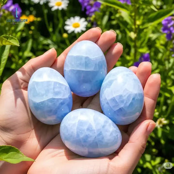 1pc Celestite Egg Crystal Palm Stone, Crown Chakra Healing，Perfect Gifts For Crystal Lover，Halloween &Christmas Day Gift