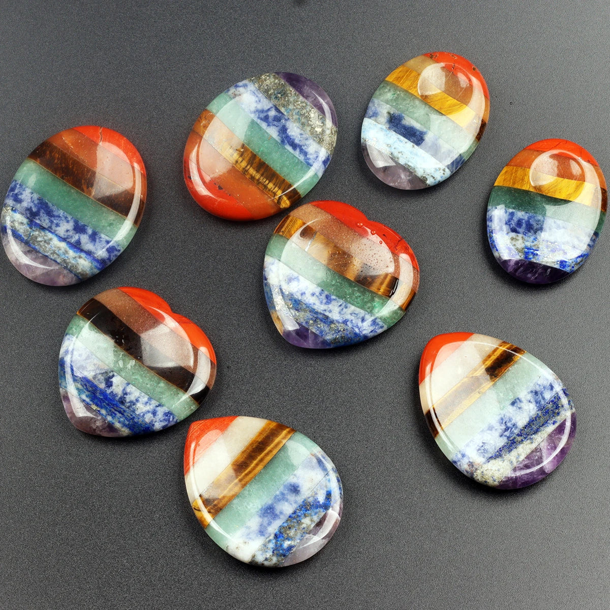 7 Chakra Palm Stone Set – Natural Crystal Worry Thumbstone