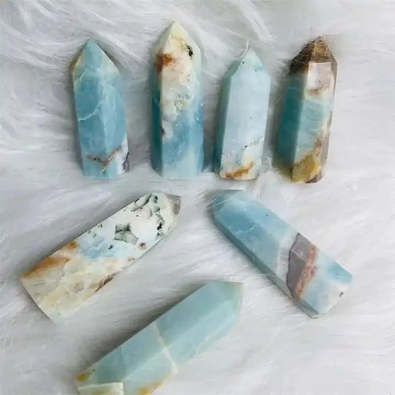 Natural Blue Amazonite Quartz Tower Crystals Point Sky Blue Crystals Wand Crystal Healing Stone