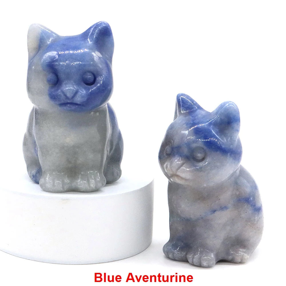 1.8" Natural Stone Cat Statue Hand Carved Animal Figurine Healing Crystal Amethyst Crafts Chakra Meditation Home Decoration Gift