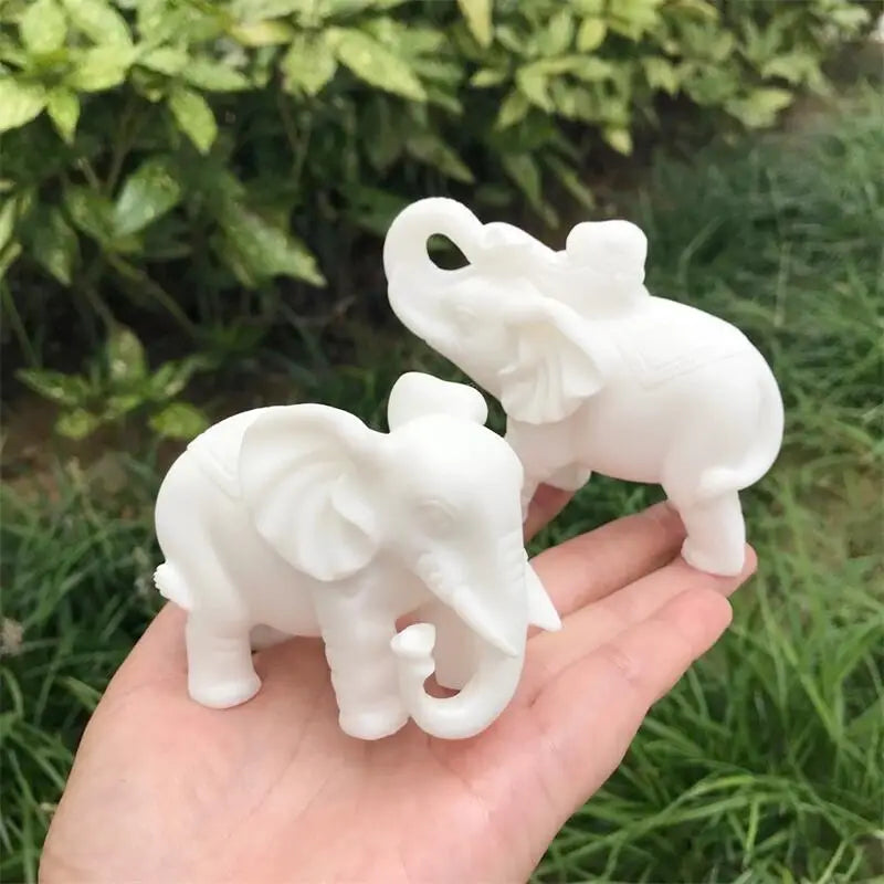 Natural White Marble Jade Elephant Carving Crystal Fortune Statue Fortune Money Good Luck Room Decor Gift 1PCS