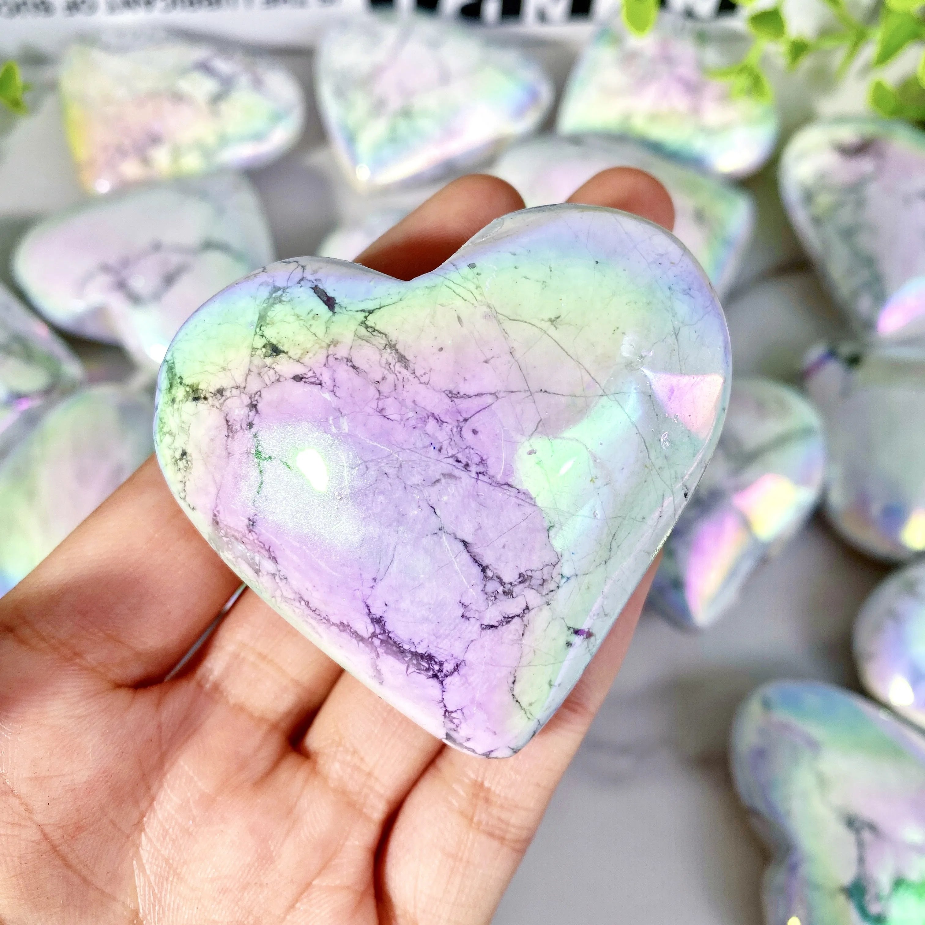1PC High Quality Aura Howlite Heart Natural Crystal Carving,Gemstone Jewelry,Glitter, Healing crystal, Birthday gift,Women gift