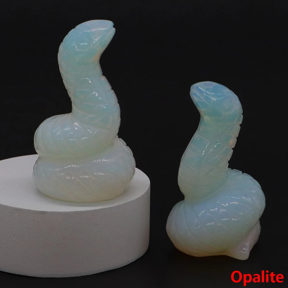 2" Snake Statue Natural Stone Healing Amethyst Rose Quartz Carved Healing Animal Figurine Reiki Crystal Crafts Home Decoration