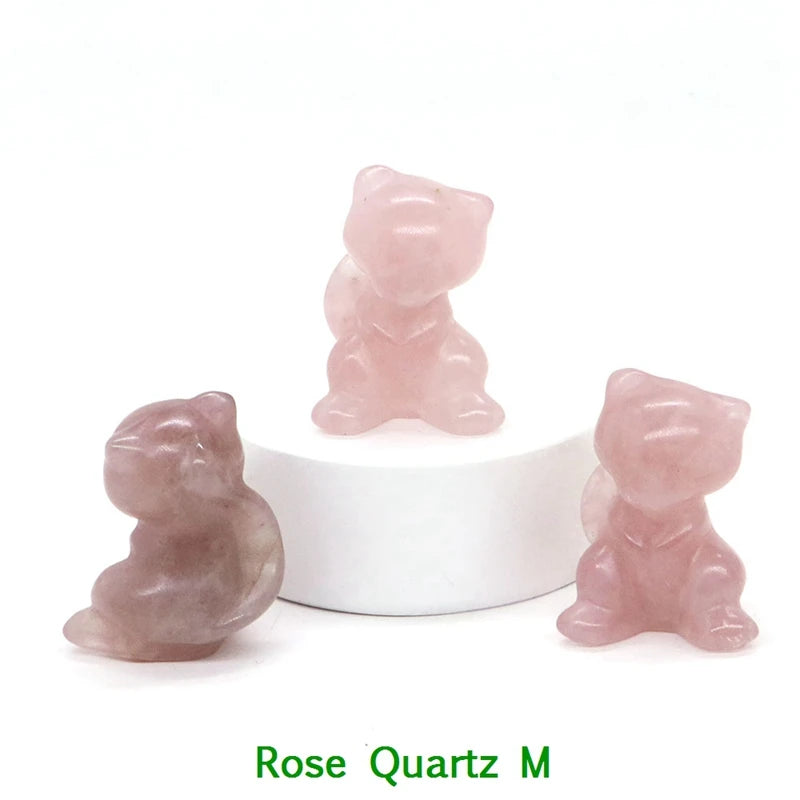 1.2" Natural Crystal Stone Squirrel Frog Seed Turtle Statue Cartoon Gemstone Carved Healing Home Room Decor Kids Holiday Gift