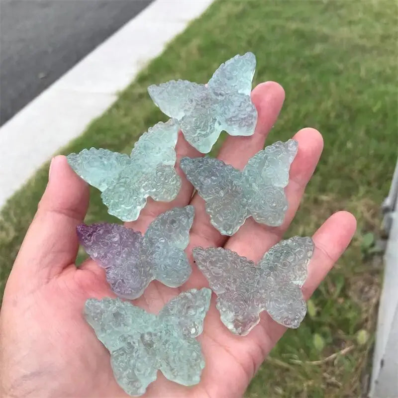 Natural Fluorite Butterfly Carving Healing Crystal Ornament Crafts Gift Room Healing Crystal Decoration 1pcs