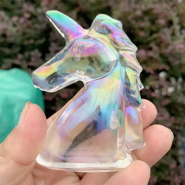 7CM Natural Aura Quartz Unicorn Carving Statue Reiki Figurine Gemstone Animals Chakra Healing Product Gift 1pcs