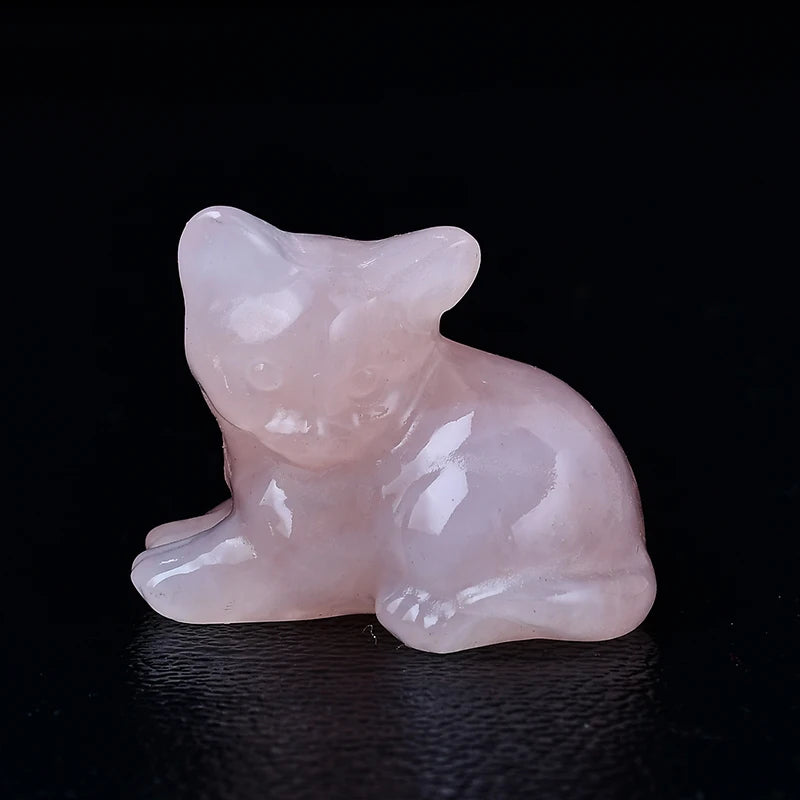 1pc Natural Crystal Tummy Time Cat Carving Craft, Mini Ornament, Home Decoration
